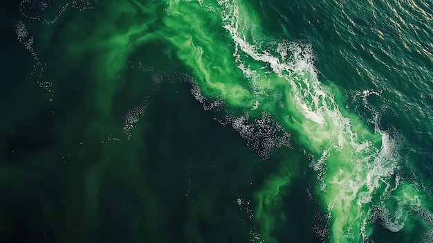 Photo abstract green and white patterns on the surface of the sea seen from above