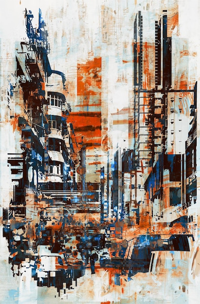 Photo abstract grunge of cityscape,illustration painting