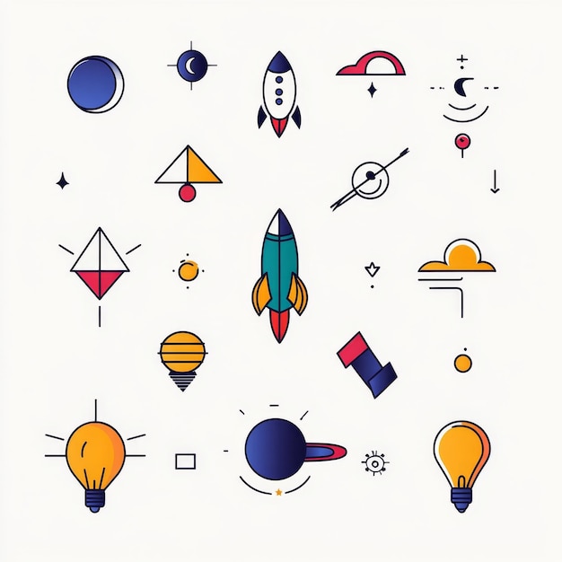 Photo an abstract illustration featuring colorful line art icons and symbols in a minimalist style the des