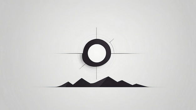 Photo abstract minimal design with a circle and mountain silhouette