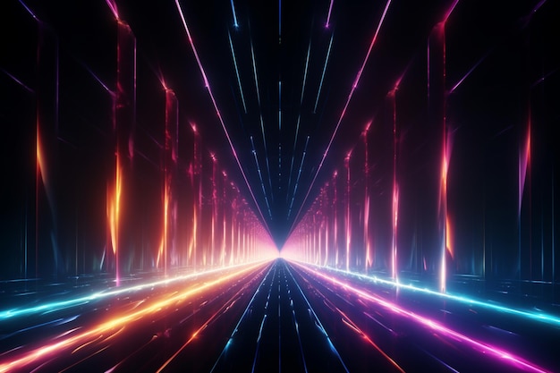 Abstract realm ignited by neon beams a kaleidoscope of colorful luminosity