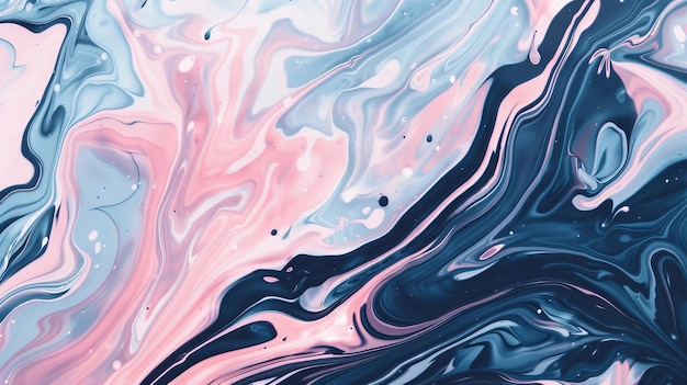 Photo abstract swirling blue pink and white liquid paint background