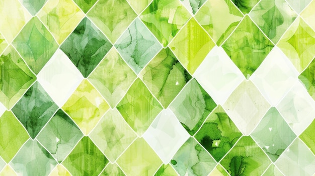 Photo abstract watercolor green and white diamond pattern