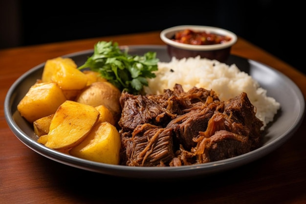 Photo adobo de cerdo with marinated pork stew and potatoe peruvian food photos3jpg