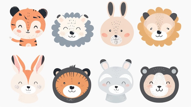 Adorable Animal Friends on White Background Generative AI