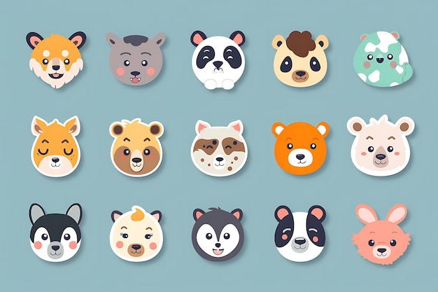 Adorable Animal Stickers Collection in Flat Design Style