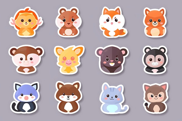 Adorable Animal Stickers Collection in Flat Design Style