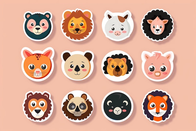 Adorable Animal Stickers Collection in Flat Design Style