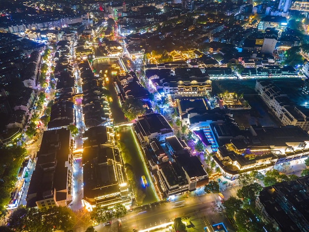 Aerial photo of Confucius Temple and Qinhuai River in Nanjing