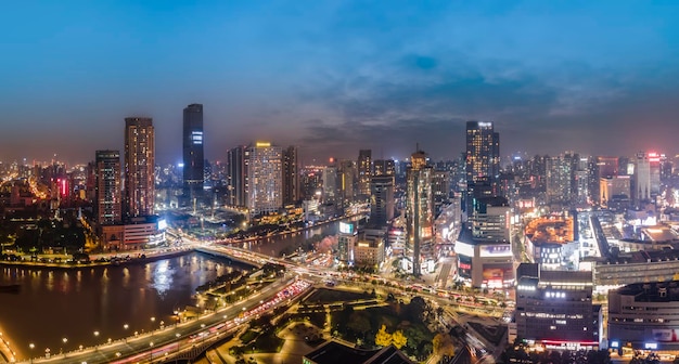 Aerial photography China Ningbo modern city landscape night view