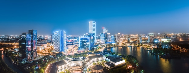 Aerial photography of modern urban architecture landscape night view of Wuxi, China