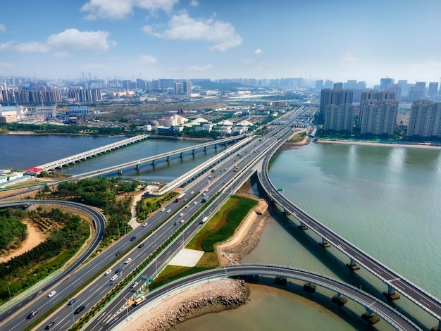 Aerial photography of Qingdao Jiaozhou Bay Bridge