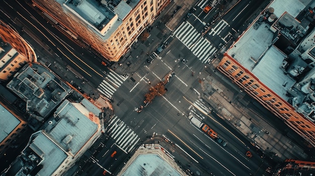 Photo aerial view of a city intersection with buildings and vehicles