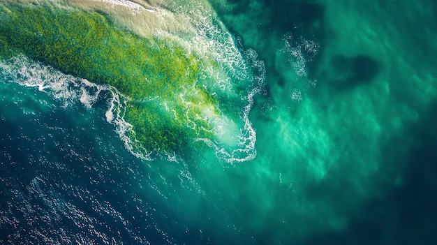 Photo aerial view of ocean water with green algae