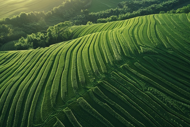 Photo aerial view of rolling green fields