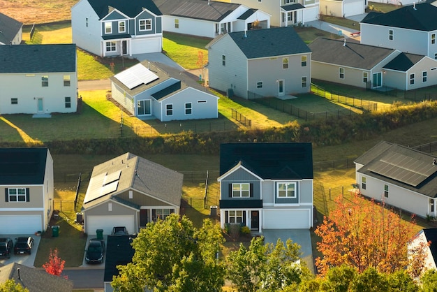 Aerial view of tightly located new family houses in South Carolina suburban area Real estate development in american suburbs