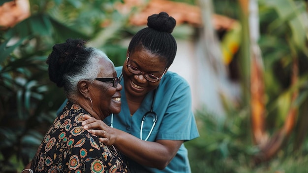 African senior patient with female nurse