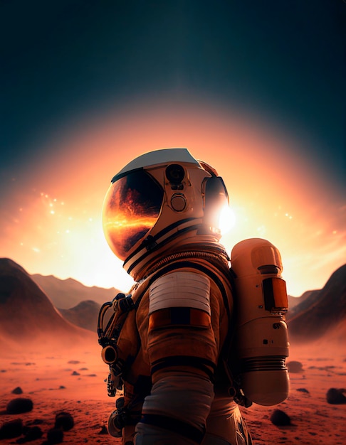 AI generated Astronaut walking on an unknown planet