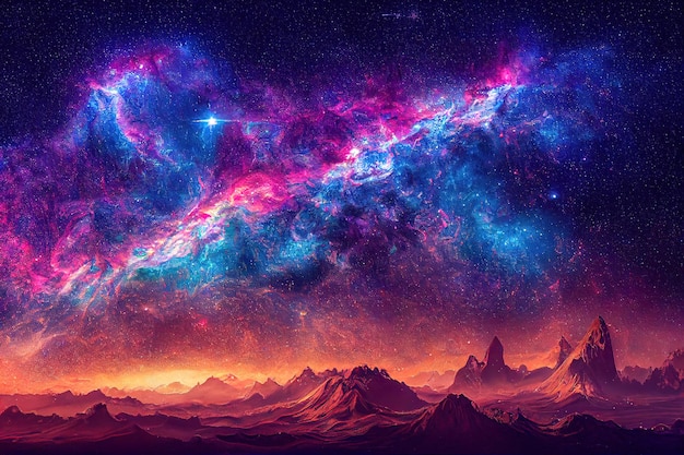 Photo alien planet on milky way 3d illustrated