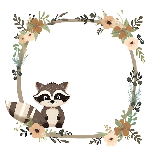 Animals Frame of Adorable Baby Raccoon Designed to Resemble a Playfu 2D cute creative design