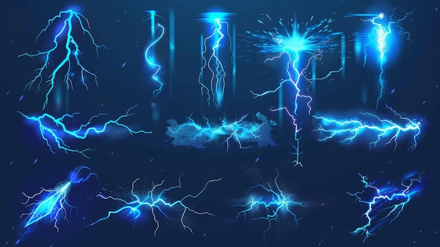 Photo the animation shows a lightning strike a magic electricity hit and a thunderbolt effect the set includes animation frames for a blue glowing storm bolt effect that appears in games