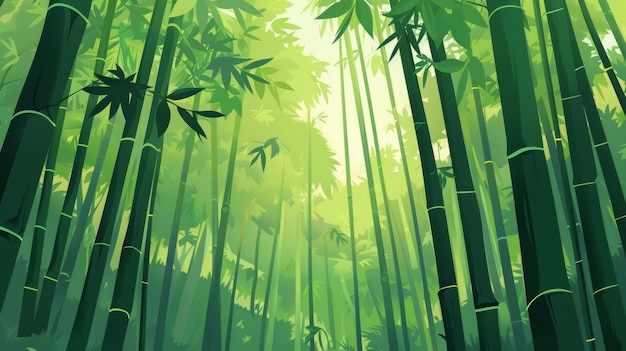 Photo anime art style flat design of a tranquil bamboo forest