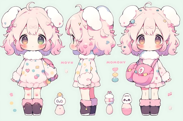 Anime Girl Character Design Turnaround Sheet Cute Kawaii Fashion Style Anime Character Model