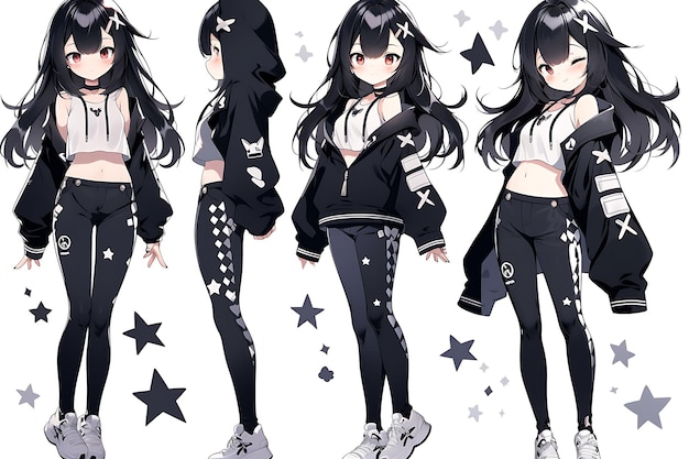 Anime Girl Character Design Turnaround Sheet Cute Kawaii Fashion Style Anime Character Model