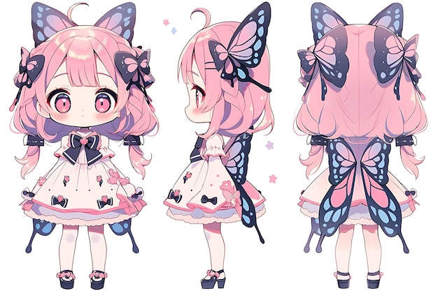 Anime Girl Character Design Turnaround Sheet Cute Kawaii Fashion Style Anime Character Model