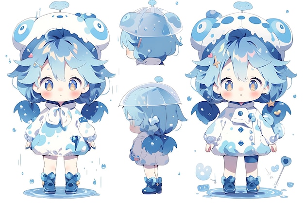 Anime Girl Character Design Turnaround Sheet Cute Kawaii Fashion Style Anime Character Model