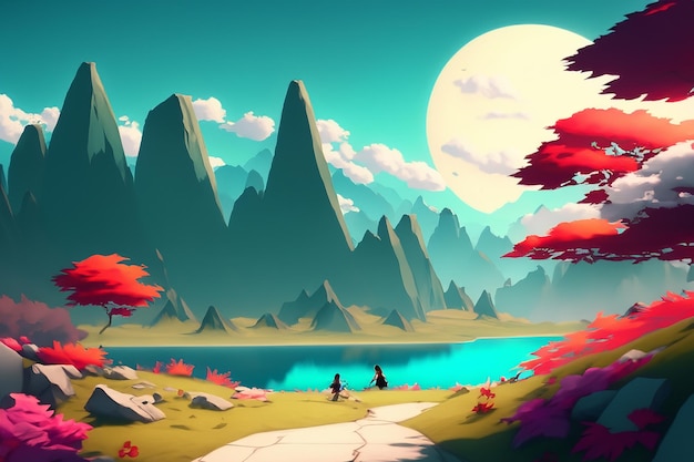 Photo anime style landscape background