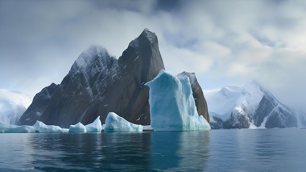 Photo antarctic landscape with icebergs and mountains