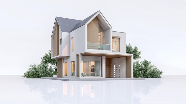 Photo architecture 3d rendering illustration of modern minimal house on white background