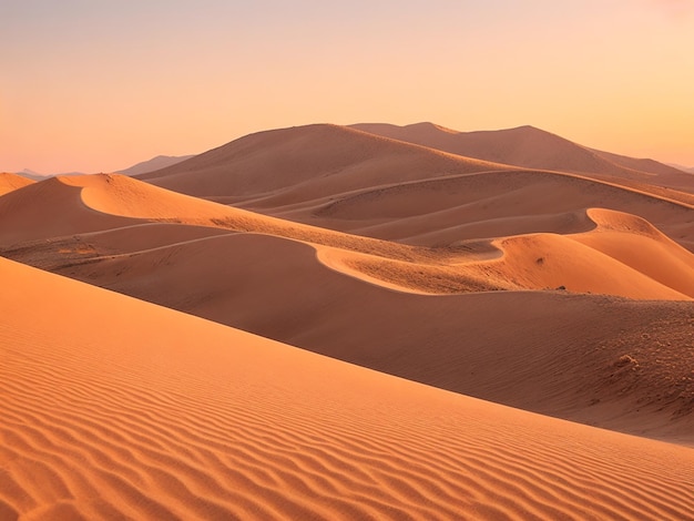 Arid landscape majestic mountain range striped sand dunes at sunset