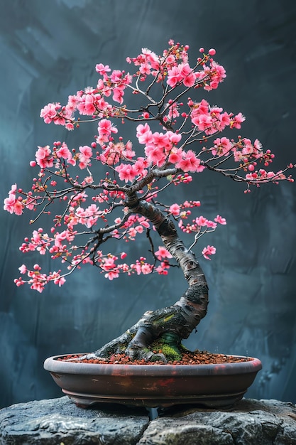 Photo an artistic representation of a cherry blossom bonsai tree beautifully crafted