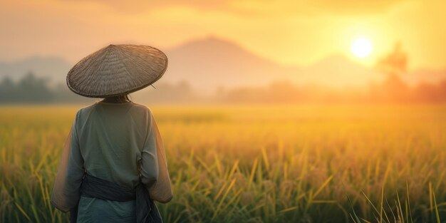 Photo asian farmer working in chinese field generative ai