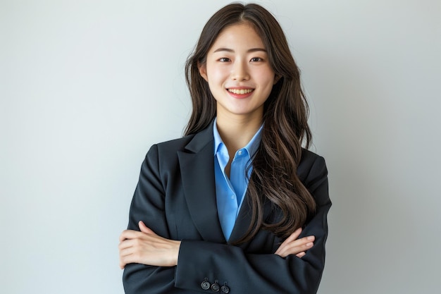 Photo asian female in formal attire with long hair smiling