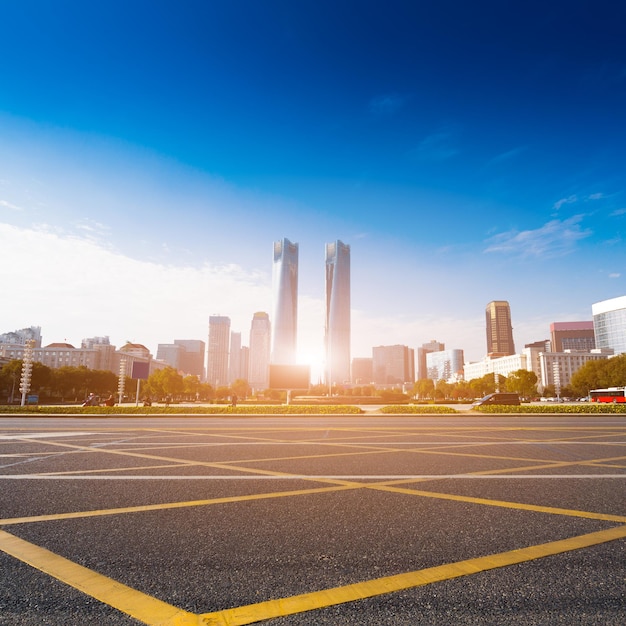 Asphalt road and modern city