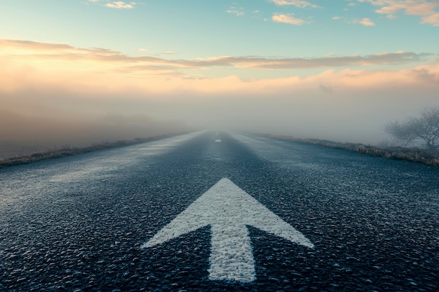 Photo an asphalt road with an arrow painted on it symbolizes growth development and the path to success