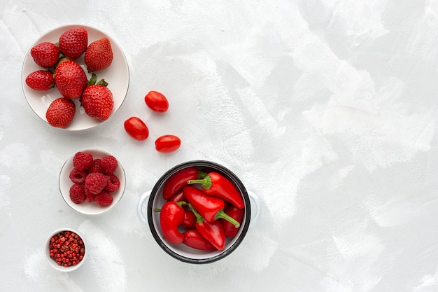 Assortment of red fruits and vegetables