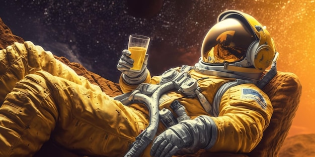 An Astronaut Drinks and Lies in a Sun Lounger on the Moon Generative AI