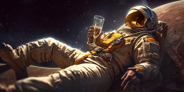 An Astronaut Drinks and Lies in a Sun Lounger on the Moon Generative AI