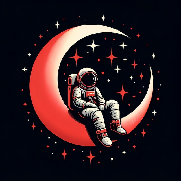 an astronaut sits on a moon with stars in the background