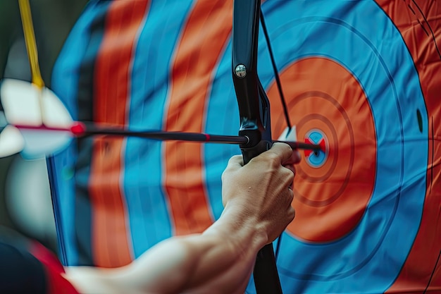 Photo athlete aiming with precision in archery competition