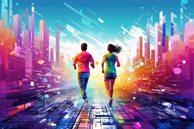 athletic runner person run on futuristic city generated AI