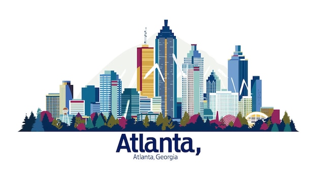 Photo atlanta skyline illustration with trees and mountains