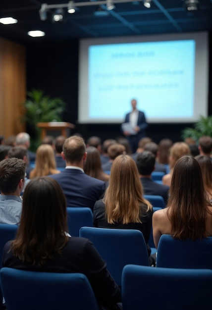 Foto il pubblico guarda la presentazione aziendale nella sala conferenze