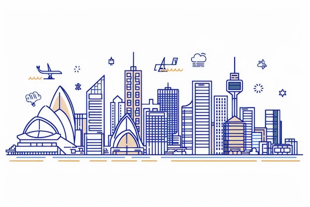 Photo australia city skyline editable outline illustration on white background