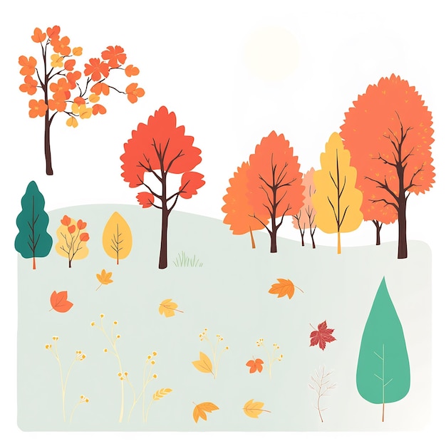 Photo autumn forest clip art with trees leaves and grass