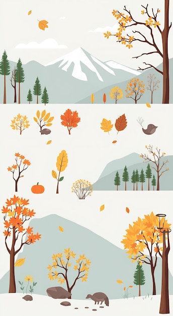 Photo autumn landscape with trees mountains and a pumpkin